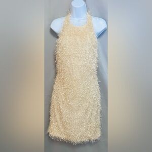 Pretty Garbage Halter-Neck Mini‎ Dress Beige/Gold Sz Large NWT!